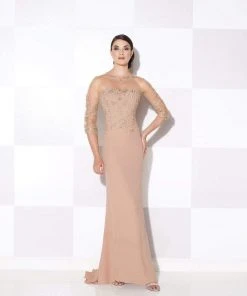 Cameron Blake By Mon Cheri - 115614 Illusion Sheath Gown - 1 Pc Dark Mink In Size 10 Available Formal Gowns