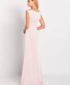 Cameron Blake By Mon Cheri - 119647 Beaded Bateau Neck Stretch Crepe Gown - 1 Pc. Petal In Size 12 Available