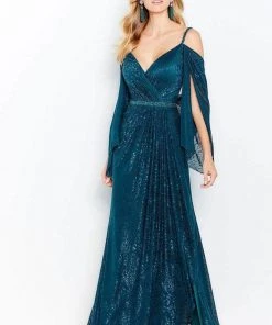 Cameron Blake By Mon Cheri - 120607W Sleeveless Plunging V-neck Long Dress - 1 Pc Spruce In Size 16W Available Formal Gowns