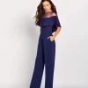 Cameron Blake By Mon Cheri - Beaded Illusion Neck Jumpsuit 119665 - 1 Pc Navy In Size 14 Available 2 Cameron Blake By Mon Cheri - Beaded Illusion Neck Jumpsuit 119665 - 1 Pc Navy In Size 14 Available