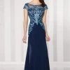 Cameron Blake By Mon Cheri - Chiffon A-line Dress 216691 - 1 Pc Navy Blue Turquoise In Size 10 Available