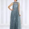 Formal Gowns Cameron Blake By Mon Cheri - Illusion High Neck Lace Overskirt Gown 116670 - 1 Pc Steel Gray In Size 14 Available