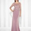 Cameron Blake By Mon Cheri - Quarter Sleeve Scalloped Lace Evening Gown 117617 - 1 Pc Dark Aqua In Size 14 And 1 Pc Pink Topaz In Size 18 Available