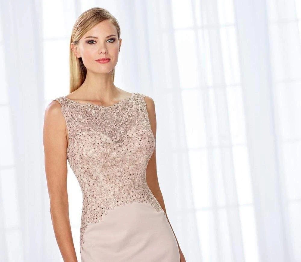 Formal Gowns Cameron Blake By Mon Cheri - Shimmering Bateau Beaded Lace Jersey Gown 118684 - 1 Pc Stone In Size 14 Available 4 Formal Gowns Cameron Blake By Mon Cheri - Shimmering Bateau Beaded Lace Jersey Gown 118684 - 1 Pc Stone In Size 14 Available