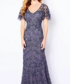 Cameron Blake - Flutter Sleeve Beaded Formal Dress 221681 - 1 Pc Gunmetal In Size 8 Available Formal Gowns