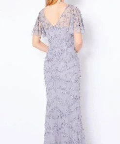 Cameron Blake - Flutter Sleeve Beaded Formal Dress 221681 - 1 Pc Gunmetal In Size 8 Available Formal Gowns