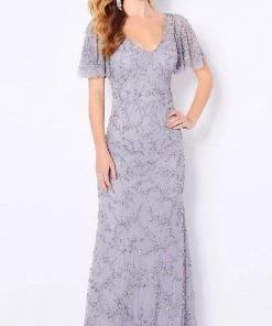 Cameron Blake - Flutter Sleeve Beaded Formal Dress 221681 - 1 Pc Gunmetal In Size 8 Available Formal Gowns