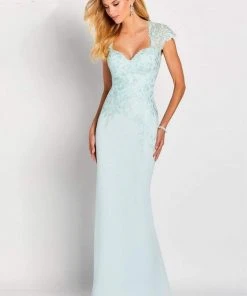 Cameron Blake By Mon Cheri Formal Gowns Cameron By Mon Cheri - Ornate Cap Sleeve Queen Anne Gown 119651 - 1 Pc Navy In Size 10 And 1 Pc Water In Size 18 Available