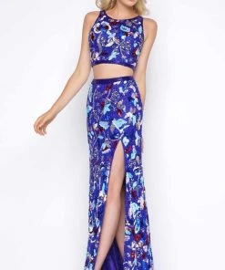 Cassandra Stone - 1062A Abstract Floral Sequined Gown Formal Gowns