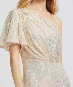 Cassandra Stone - 30692A Sequined Flutter Sleeve Asymmetrical Jumpsuit