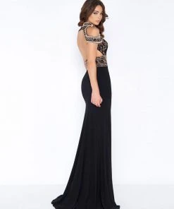 Cassandra Stone - 40687A Embellished High Neck Fitted Gown