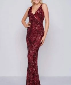Cassandra Stone - 4436A V Neck Sequin Ornate Draped Back Evening Gown Formal Gowns
