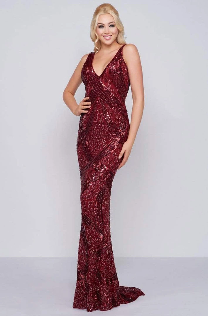 Cassandra Stone - 4436A V Neck Sequin Ornate Draped Back Evening Gown Formal Gowns 3 Cassandra Stone - 4436A V Neck Sequin Ornate Draped Back Evening Gown Formal Gowns