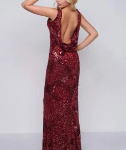 Cassandra Stone - 4436A V Neck Sequin Ornate Draped Back Evening Gown Formal Gowns 7 Cassandra Stone - 4436A V Neck Sequin Ornate Draped Back Evening Gown Formal Gowns