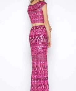 Cassandra Stone - 4515A Two Piece Aztec Sequined Sheath Gown