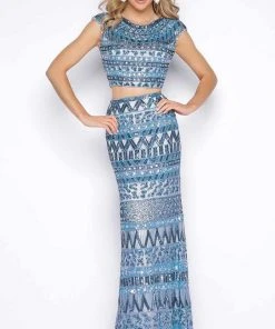 Cassandra Stone - 4515A Two Piece Aztec Sequined Sheath Gown