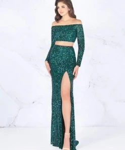 Cassandra Stone - 4831A Two Piece Bedazzled Off-Shoulder Sheath Dress
