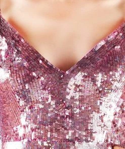 Plus Size Dresses Cassandra Stone - 4864A Allover Sequin V Neckline Jumpsuit