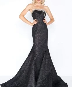 Cassandra Stone - 66444A Strapless Bow Accented Brocade Trumpet Gown Formal Gowns