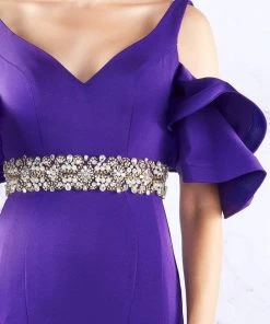 Cassandra Stone - 66857A Ruffle Accented Wide V-neck Mermaid Dress Formal Gowns