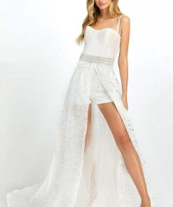 Plus Size Dresses Cassandra Stone - 66858A Sequined Romper With A-line Overskirt