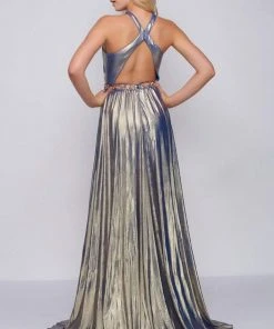 Formal Gowns Cassandra Stone - 77587A Embellished Cross Halter A-line Dress