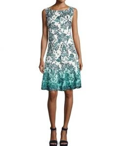 Chetta B - Sleeveless Multi-Print A-Line Dress B1708928 - 1 Pc Aqua Multi In Size 12 Available