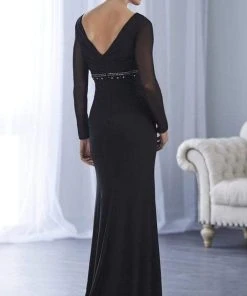 Christina Wu Elegance - 17845 Beaded Long Sleeve V-neck Jersey Dress