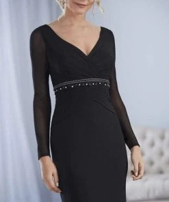 Christina Wu Elegance - 17845 Beaded Long Sleeve V-neck Jersey Dress