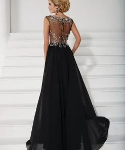 Christina Wu Elegance Beaded Illusion Chiffon Long Gown 20185 - 1 Pc Navy/Navy In Size 6 Available Formal Gowns