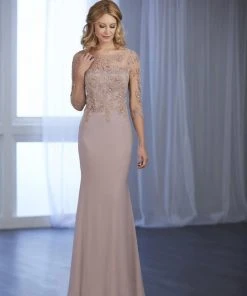 Christina Wu Elegance - Beaded Lace Illusion Bateau Jersey Gown 17852 - 1 Pc Sapphire Rose In Size 6 Available Formal Gowns