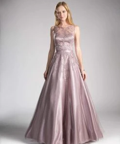 Cinderella Divine - 1020 Embroidered Illusion Bateau Evening Gown