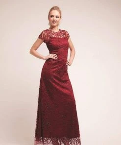 Cinderella Divine - 1920 Embellished Illusion Jewel Neck Sheath Dress Formal Gowns