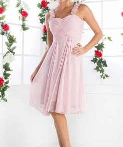 Cinderella Divine - 3801 Floral Strap Empire Waist A-Line Short Dress