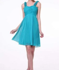 Cinderella Divine - 3801 Floral Strap Empire Waist A-Line Short Dress 14 Cinderella Divine - 3801 Floral Strap Empire Waist A-Line Short Dress