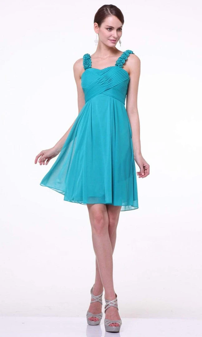 Cinderella Divine - 3801 Floral Strap Empire Waist A-Line Short Dress 8 Cinderella Divine - 3801 Floral Strap Empire Waist A-Line Short Dress