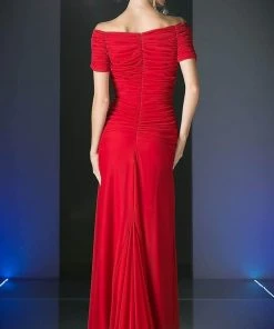 Formal Gowns Cinderella Divine - 3813 Off-Shoulder Ruched Bodice Drop Waist Gown 12 Formal Gowns Cinderella Divine - 3813 Off-Shoulder Ruched Bodice Drop Waist Gown
