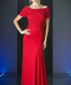 Formal Gowns Cinderella Divine - 3813 Off-Shoulder Ruched Bodice Drop Waist Gown
