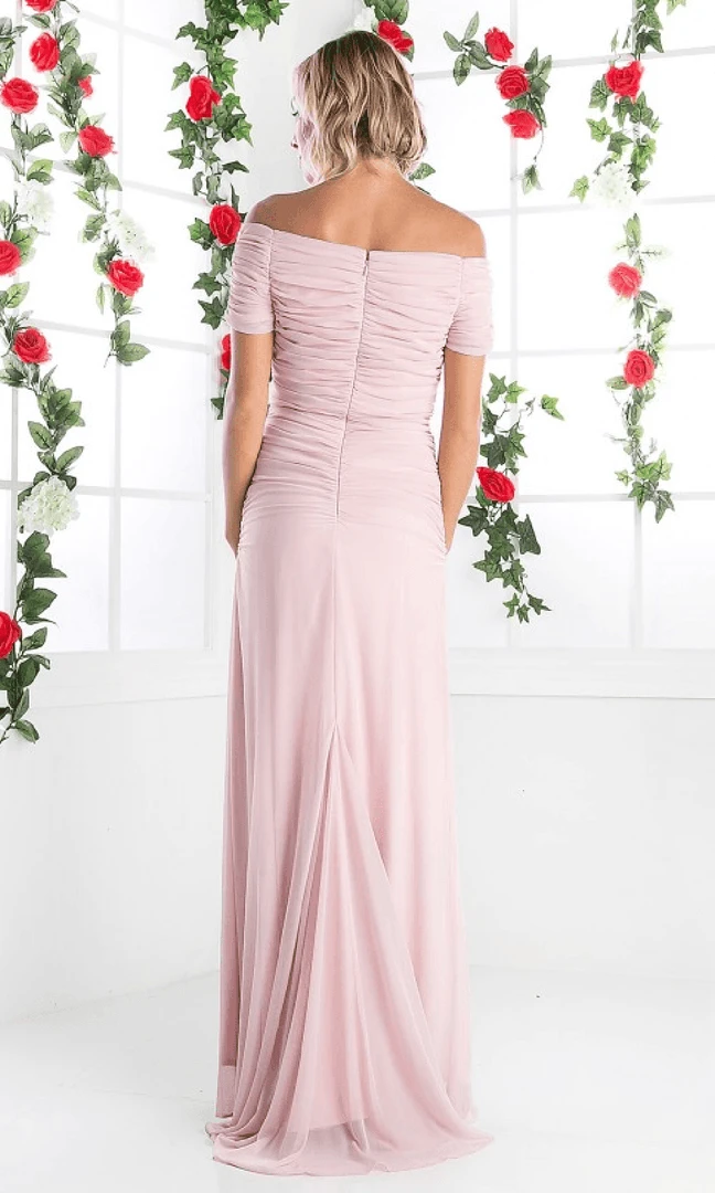 Formal Gowns Cinderella Divine - 3813 Off-Shoulder Ruched Bodice Drop Waist Gown 5 Formal Gowns Cinderella Divine - 3813 Off-Shoulder Ruched Bodice Drop Waist Gown