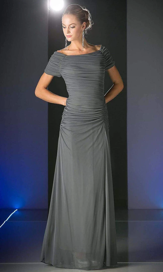 Formal Gowns Cinderella Divine - 3813 Off-Shoulder Ruched Bodice Drop Waist Gown 10 Formal Gowns Cinderella Divine - 3813 Off-Shoulder Ruched Bodice Drop Waist Gown
