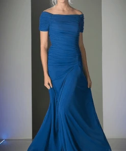 Formal Gowns Cinderella Divine - 3813 Off-Shoulder Ruched Bodice Drop Waist Gown 14 Formal Gowns Cinderella Divine - 3813 Off-Shoulder Ruched Bodice Drop Waist Gown