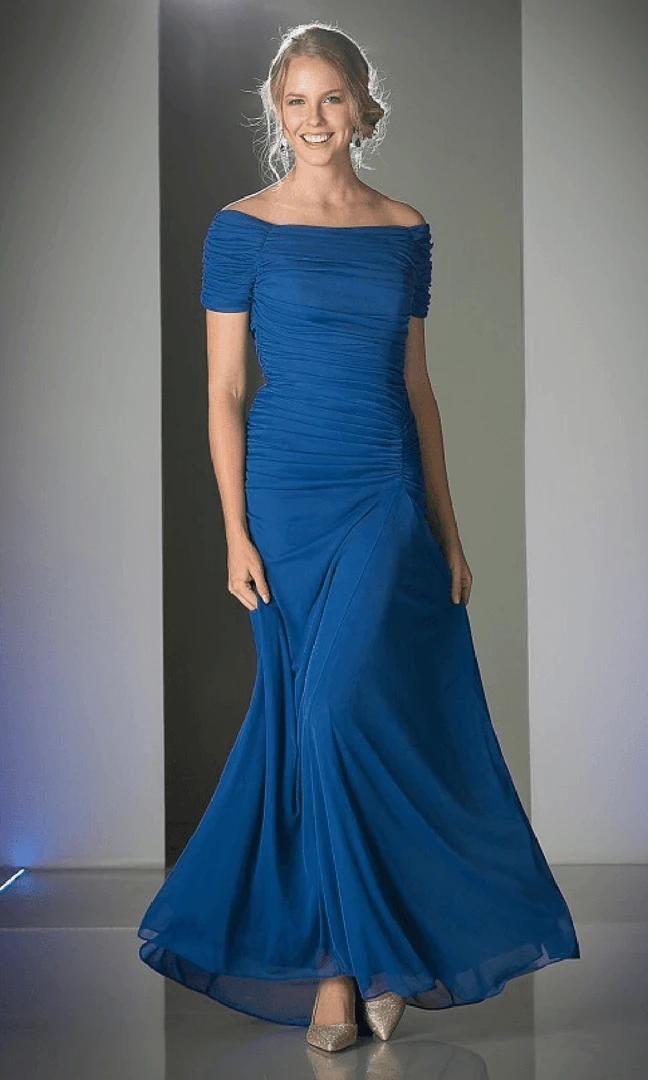 Formal Gowns Cinderella Divine - 3813 Off-Shoulder Ruched Bodice Drop Waist Gown 6 Formal Gowns Cinderella Divine - 3813 Off-Shoulder Ruched Bodice Drop Waist Gown