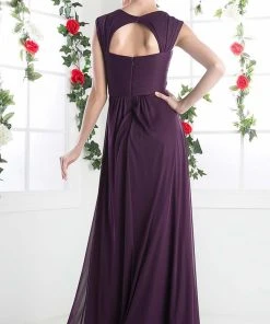 Formal Gowns Cinderella Divine - 3831 Empire Waist Cutout Back Flowy A-Line Gown