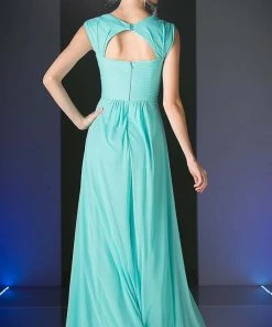 Formal Gowns Cinderella Divine - 3831 Empire Waist Cutout Back Flowy A-Line Gown