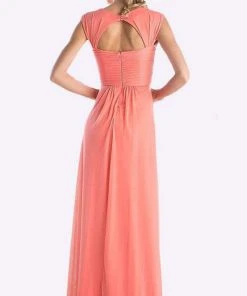 Formal Gowns Cinderella Divine - 3831 Empire Waist Cutout Back Flowy A-Line Gown