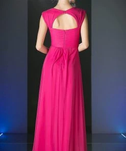 Formal Gowns Cinderella Divine - 3831 Empire Waist Cutout Back Flowy A-Line Gown