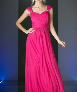 Formal Gowns Cinderella Divine - 3831 Empire Waist Cutout Back Flowy A-Line Gown