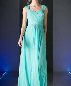 Formal Gowns Cinderella Divine - 3831 Empire Waist Cutout Back Flowy A-Line Gown