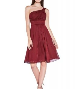 Cinderella Divine - 3909 One Shoulder Knee-Length A-Line Chiffon Dress