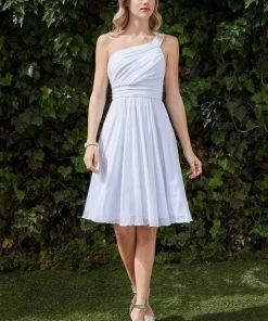 Cinderella Divine - 3909 One Shoulder Knee-Length A-Line Chiffon Dress